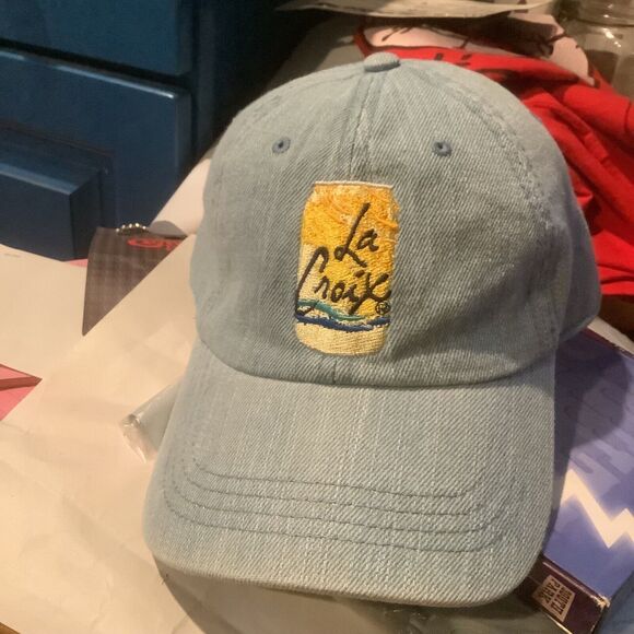 La Croix Denim Hat Yellow Can Logo Embroidered #LiveLaCroix Strapback One Size - Picture 1 of 3